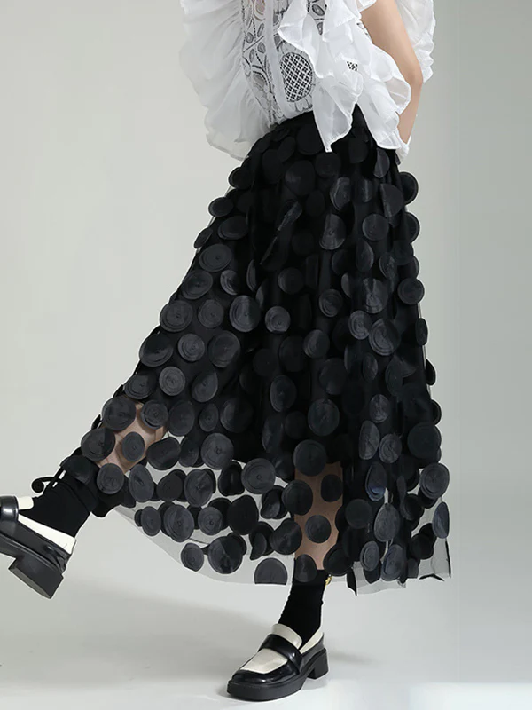 A-Line High Waisted Mesh Polka-Dot Solid Color Split-Joint Skirts Bottoms - Image 5