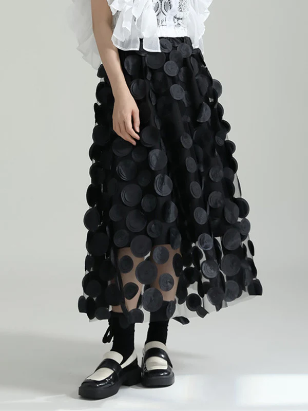 A-Line High Waisted Mesh Polka-Dot Solid Color Split-Joint Skirts Bottoms - Image 6
