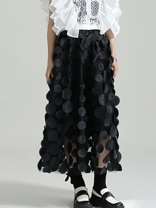 A-Line High Waisted Mesh Polka-Dot Solid Color Split-Joint Skirts Bottoms - Image 8