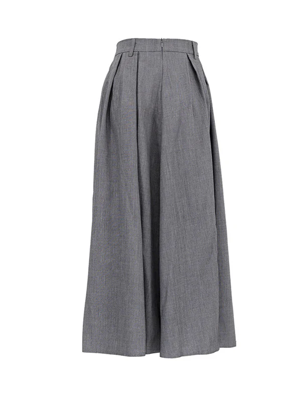 A-Line High Waisted No Belt Pleated Solid Color Skirts Bottoms - Image 13