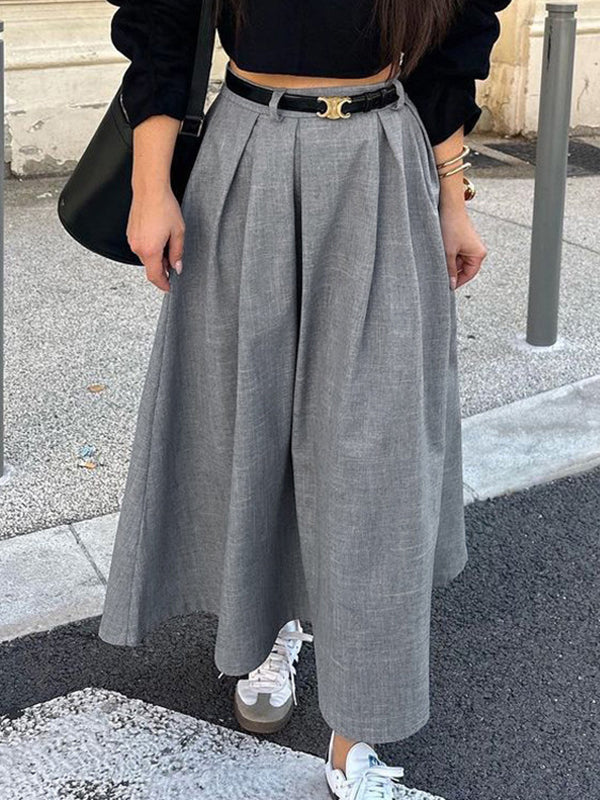A-Line High Waisted No Belt Pleated Solid Color Skirts Bottoms - Image 2