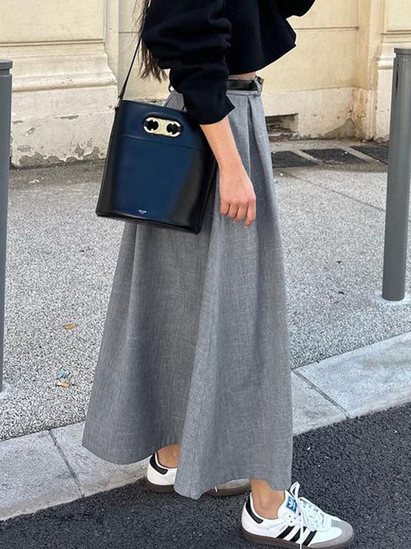 A-Line High Waisted No Belt Pleated Solid Color Skirts Bottoms - Image 3