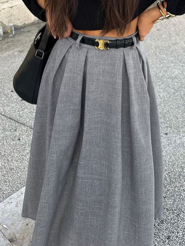 A-Line High Waisted No Belt Pleated Solid Color Skirts Bottoms - Image 4