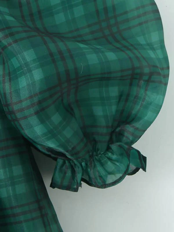 A-Line High Waisted Plaid Pleated Square-Neck Mini Dresses - Image 3