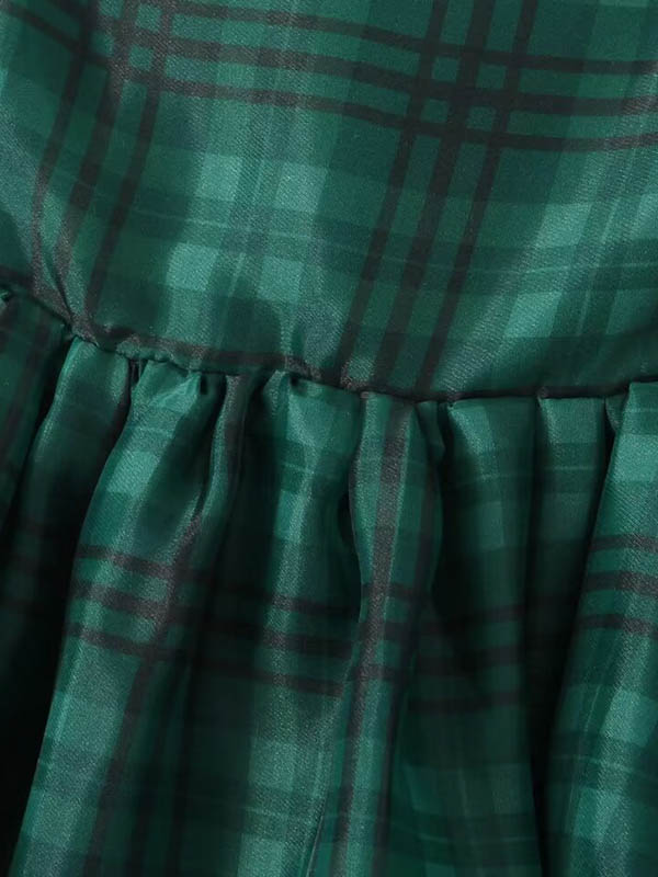 A-Line High Waisted Plaid Pleated Square-Neck Mini Dresses - Image 4