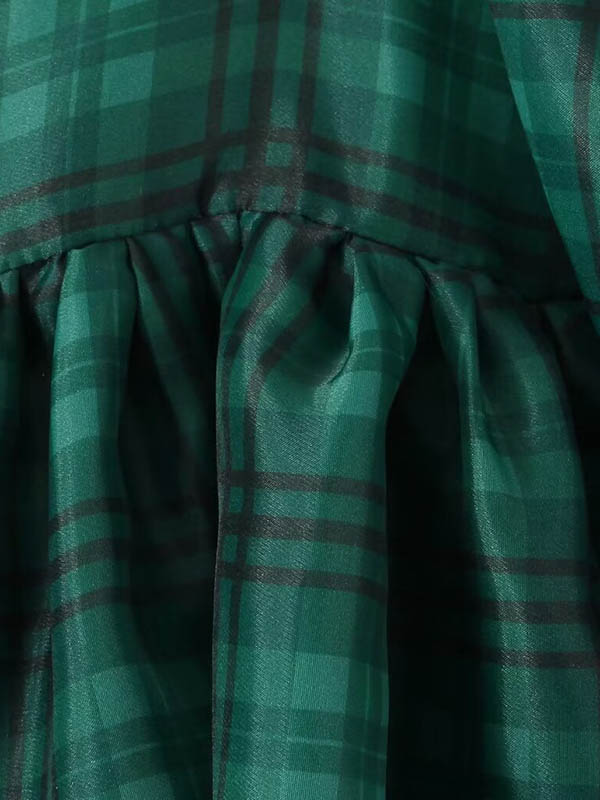 A-Line High Waisted Plaid Pleated Square-Neck Mini Dresses - Image 7