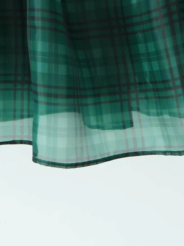 A-Line High Waisted Plaid Pleated Square-Neck Mini Dresses - Image 9
