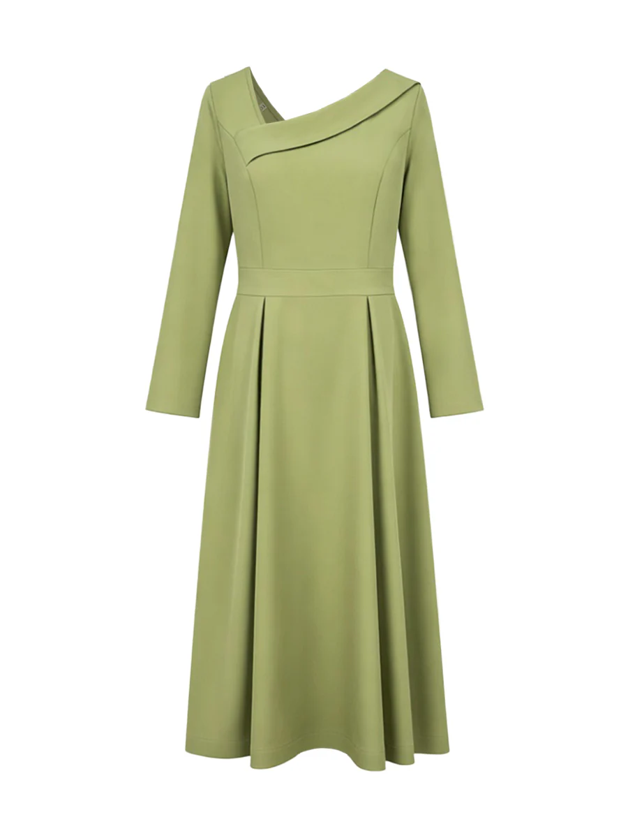 A-Line High Waisted Pleated Pockets Solid Color V-Neck Maxi Dresses - Image 7