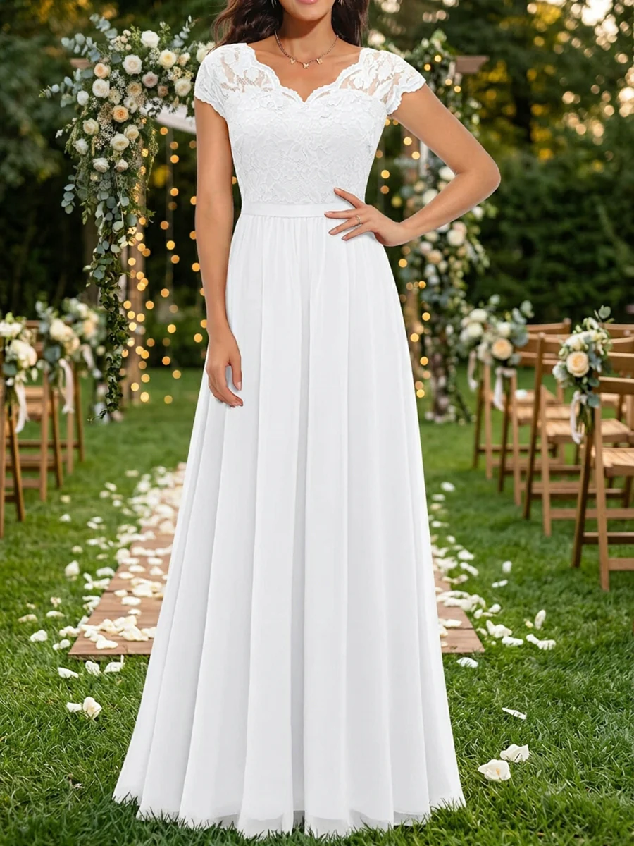 A-Line High Waisted Pleated See-Through Solid Color Split-Joint V-Neck Maxi Dresses