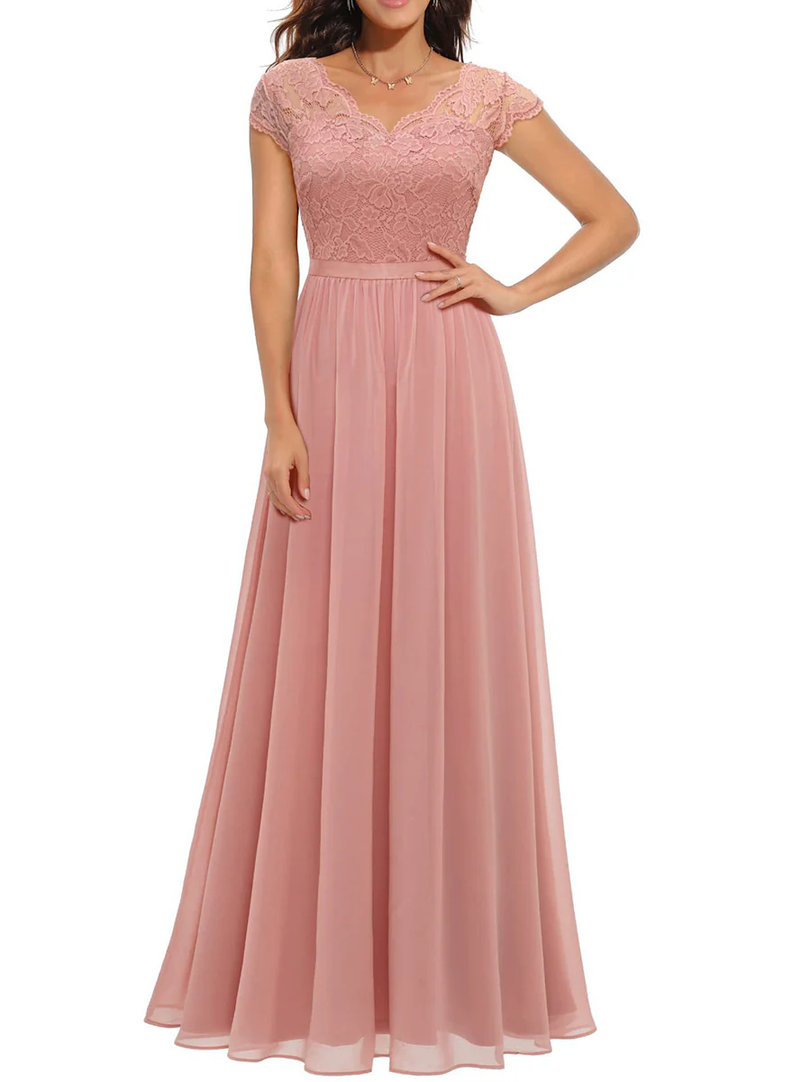 A-Line High Waisted Pleated See-Through Solid Color Split-Joint V-Neck Maxi Dresses - Image 2