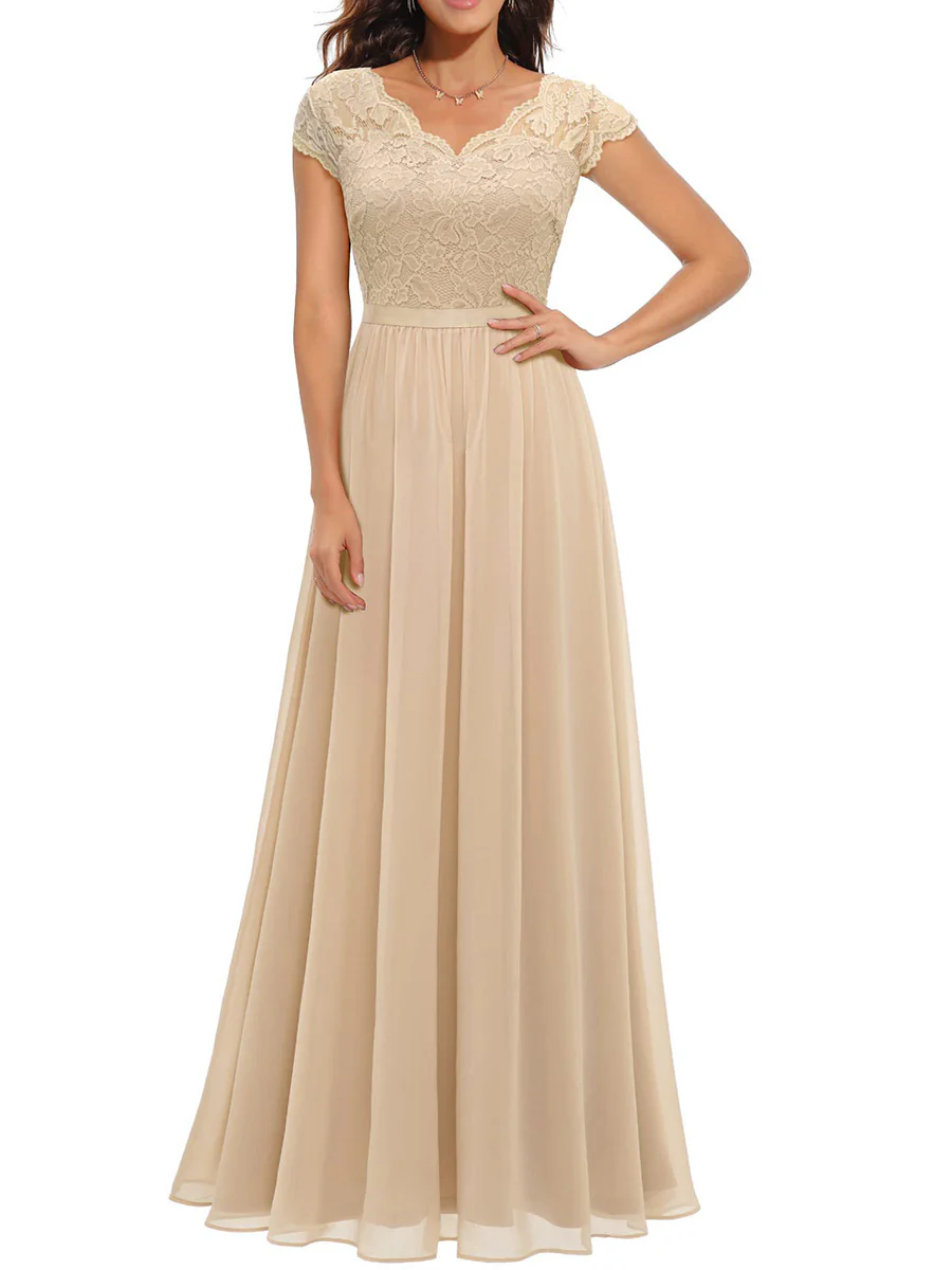 A-Line High Waisted Pleated See-Through Solid Color Split-Joint V-Neck Maxi Dresses - Image 5