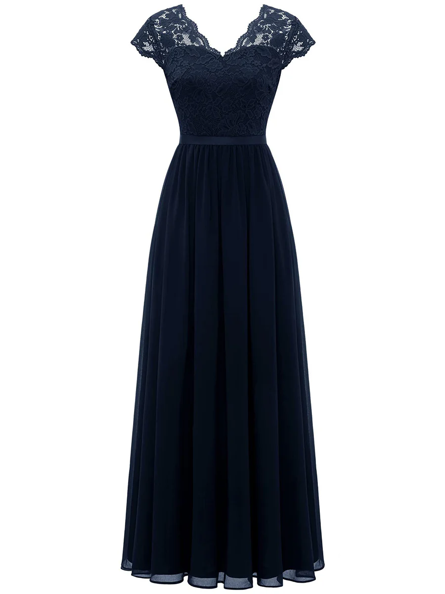 A-Line High Waisted Pleated See-Through Solid Color Split-Joint V-Neck Maxi Dresses - Image 6