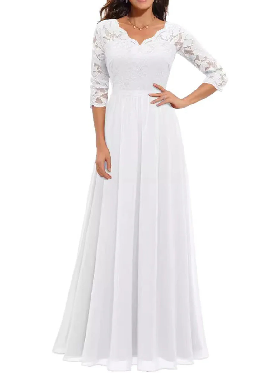 A-Line High Waisted Pleated See-Through Solid Color Split-Joint V-Neck Maxi Dresses - Image 4