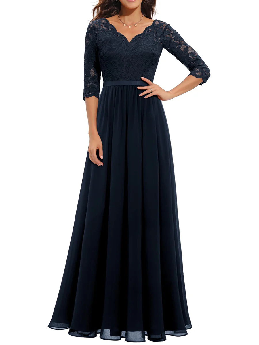 A-Line High Waisted Pleated See-Through Solid Color Split-Joint V-Neck Maxi Dresses - Image 9