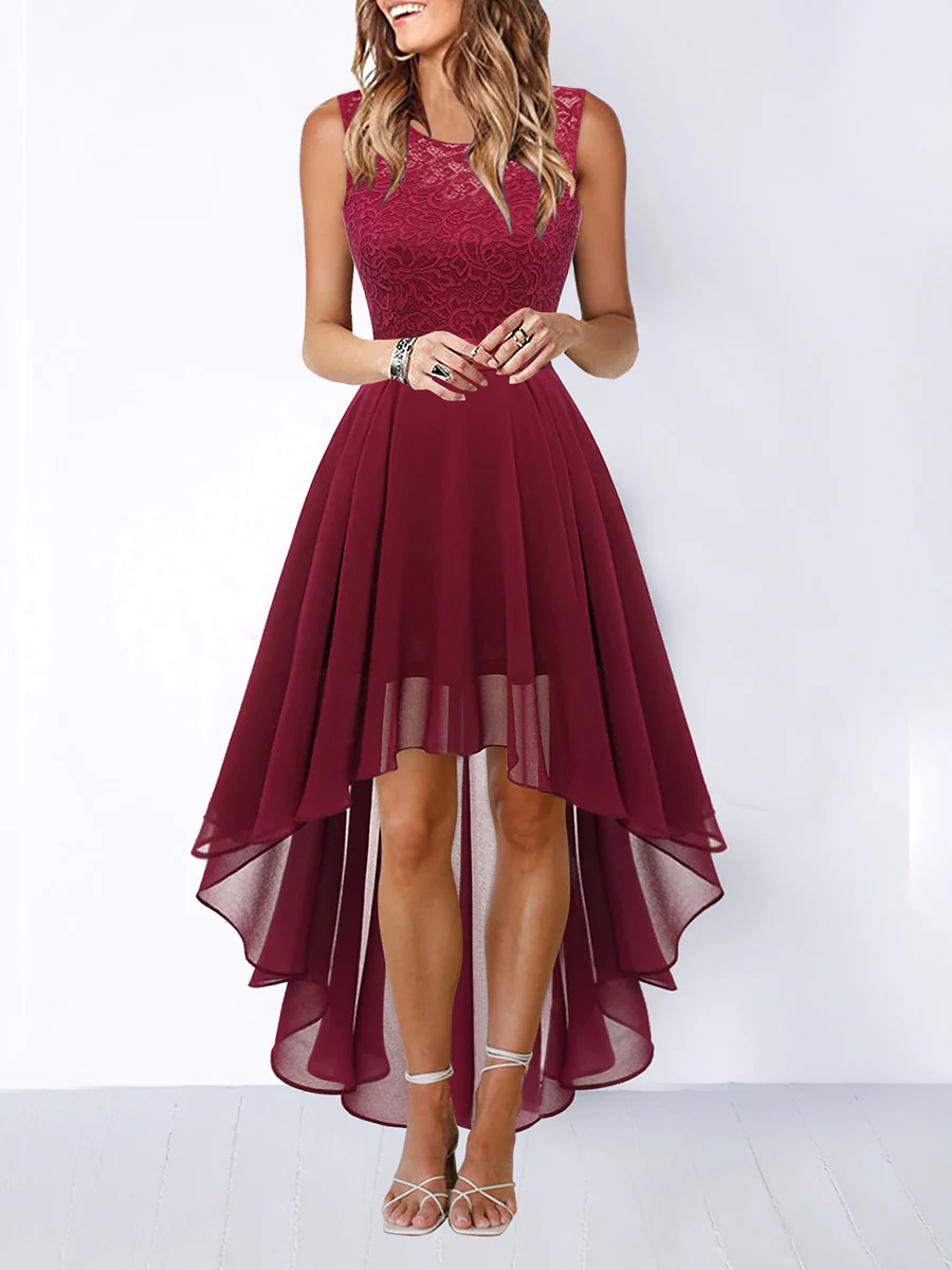 A-Line High Waisted Pleated See-Through Split-Joint Tied Waist Round-Neck Maxi Dresses - Image 10
