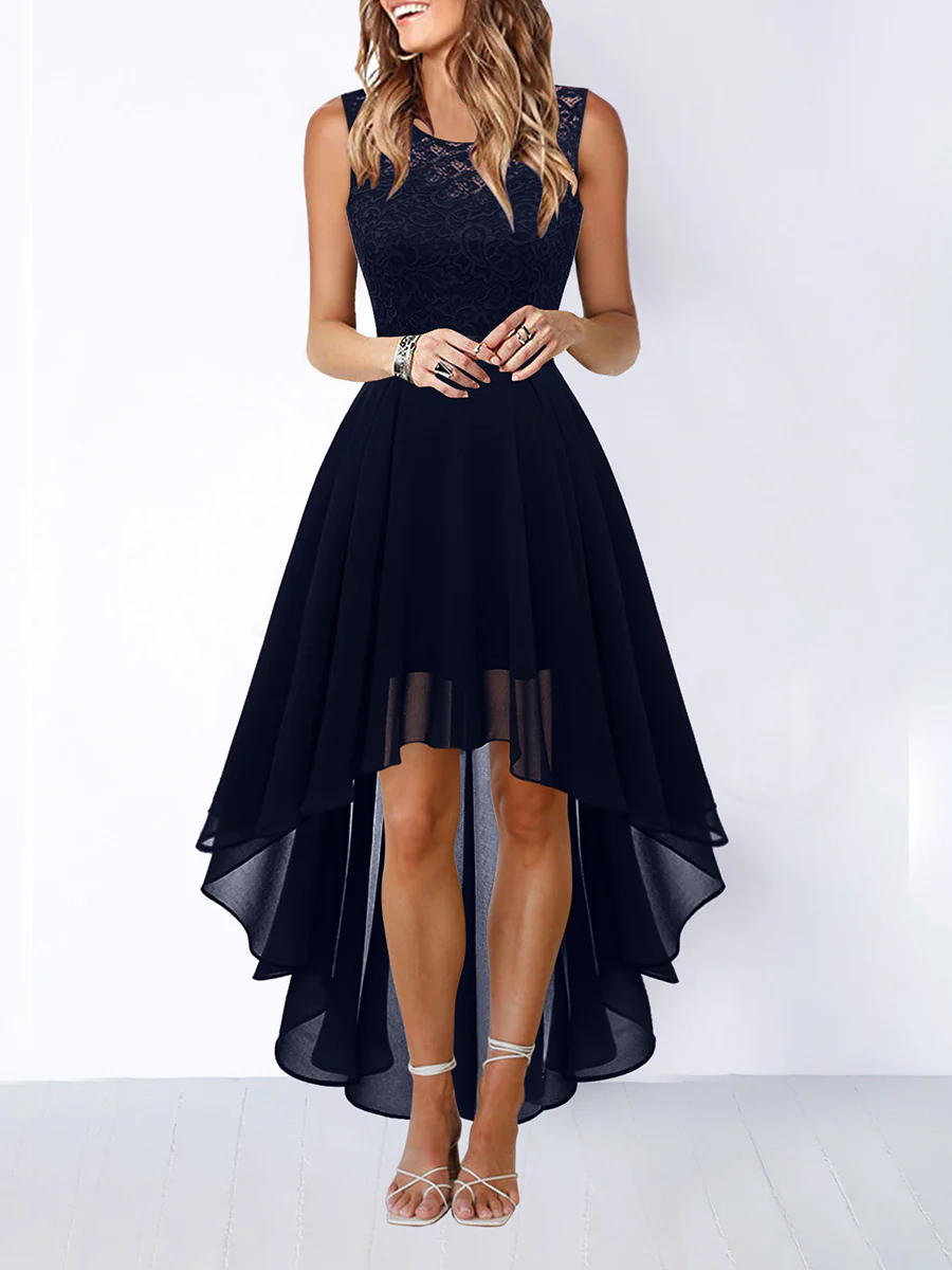 A-Line High Waisted Pleated See-Through Split-Joint Tied Waist Round-Neck Maxi Dresses - Image 11
