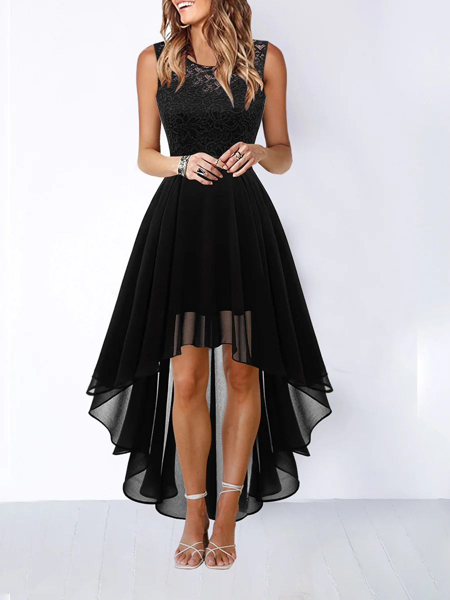 A-Line High Waisted Pleated See-Through Split-Joint Tied Waist Round-Neck Maxi Dresses - Image 4