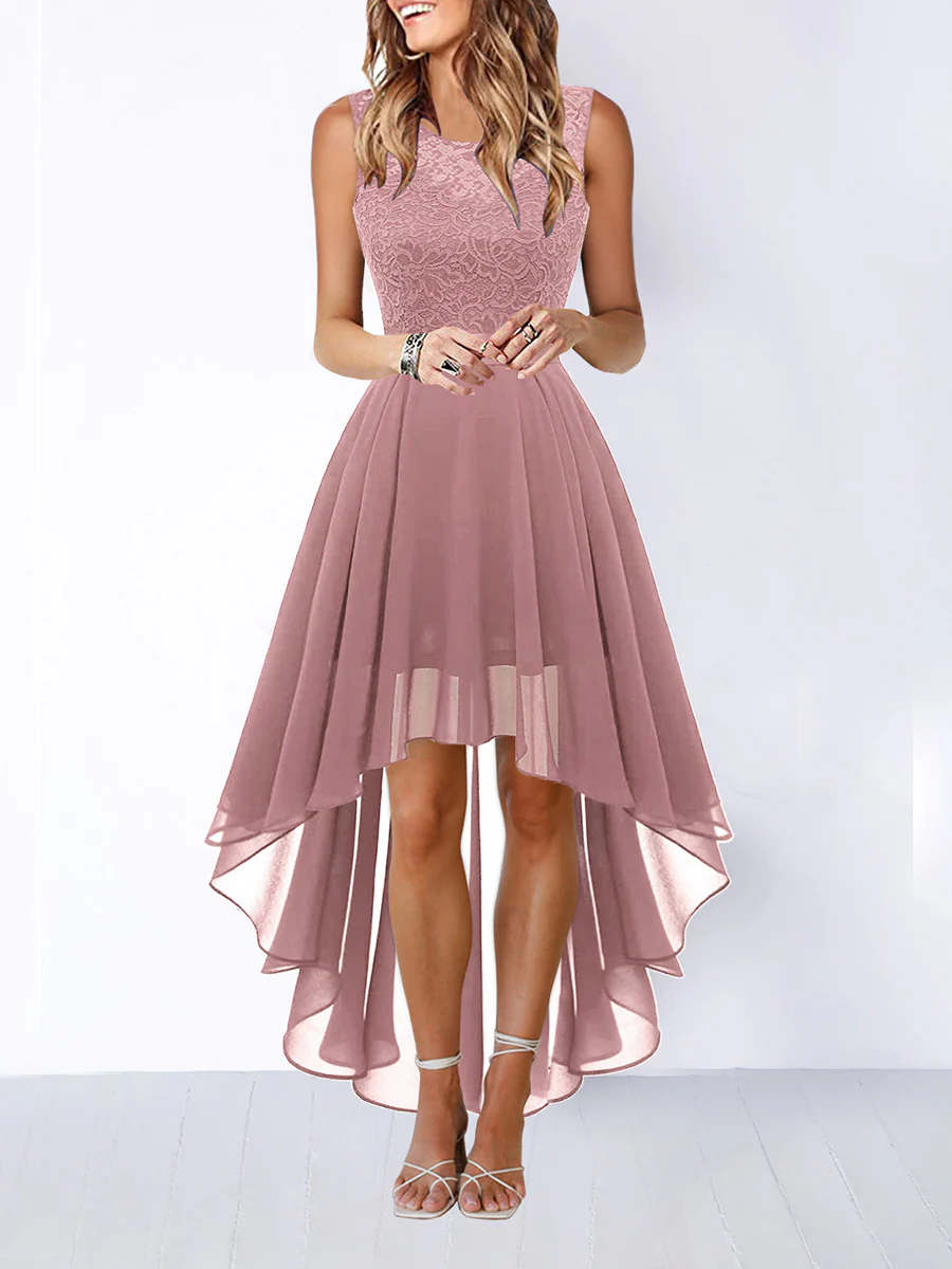 A-Line High Waisted Pleated See-Through Split-Joint Tied Waist Round-Neck Maxi Dresses - Image 5