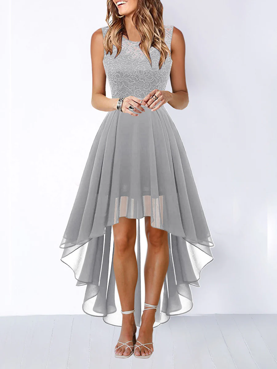 A-Line High Waisted Pleated See-Through Split-Joint Tied Waist Round-Neck Maxi Dresses - Image 6