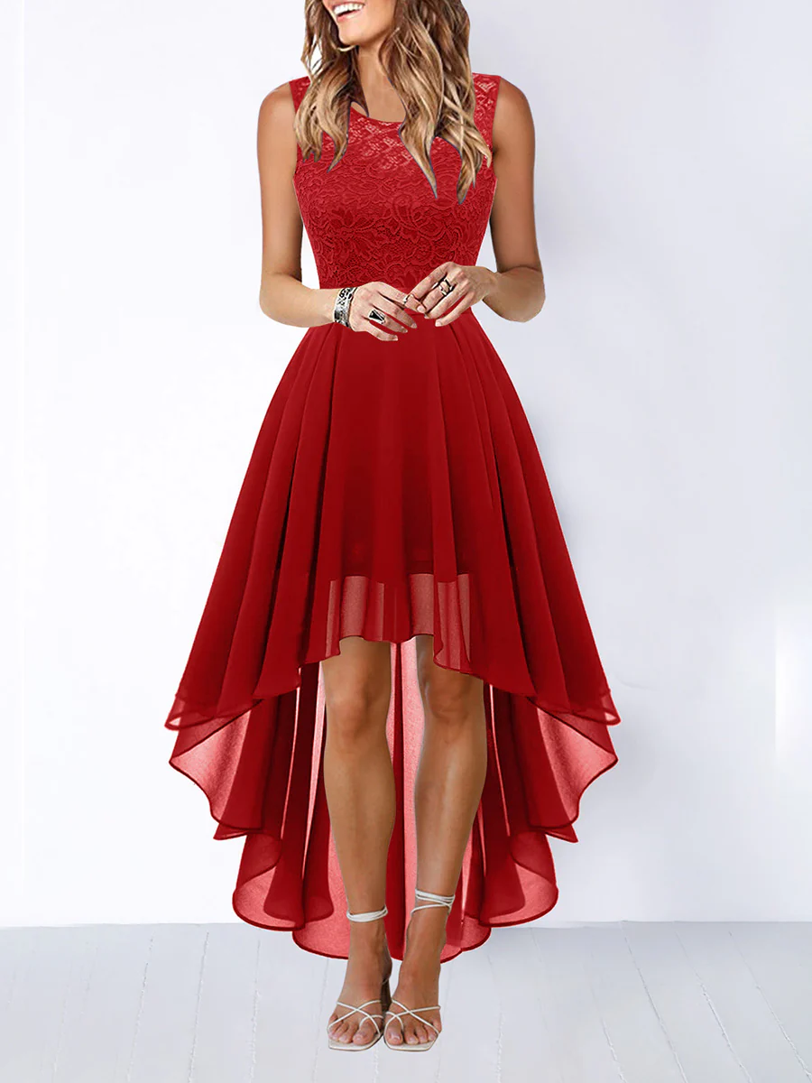 A-Line High Waisted Pleated See-Through Split-Joint Tied Waist Round-Neck Maxi Dresses - Image 7