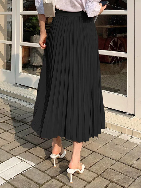 A-Line High Waisted Pleated Solid Color Skirts Bottoms - Image 2