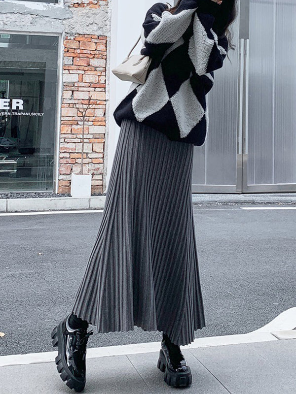 A-Line High Waisted Pleated Solid Color Skirts Bottoms - Image 11