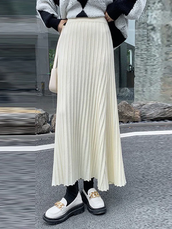 A-Line High Waisted Pleated Solid Color Skirts Bottoms - Image 12