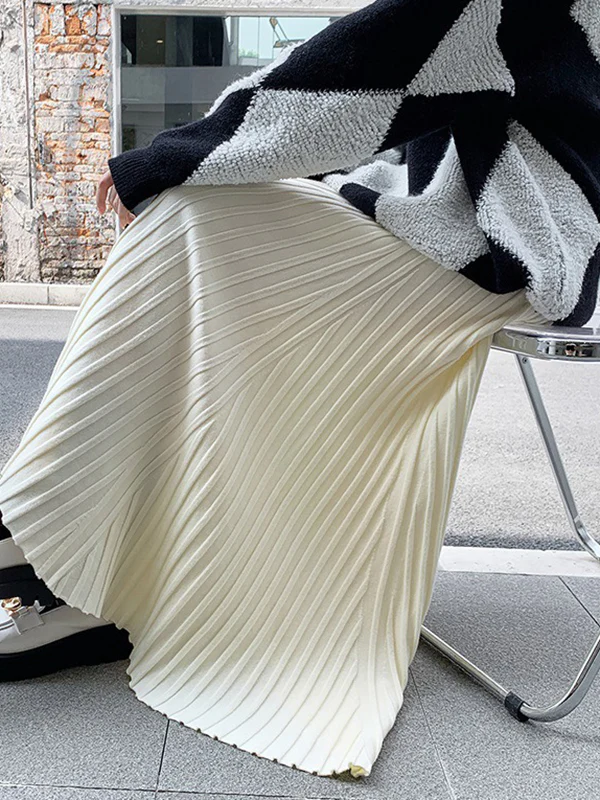 A-Line High Waisted Pleated Solid Color Skirts Bottoms - Image 13