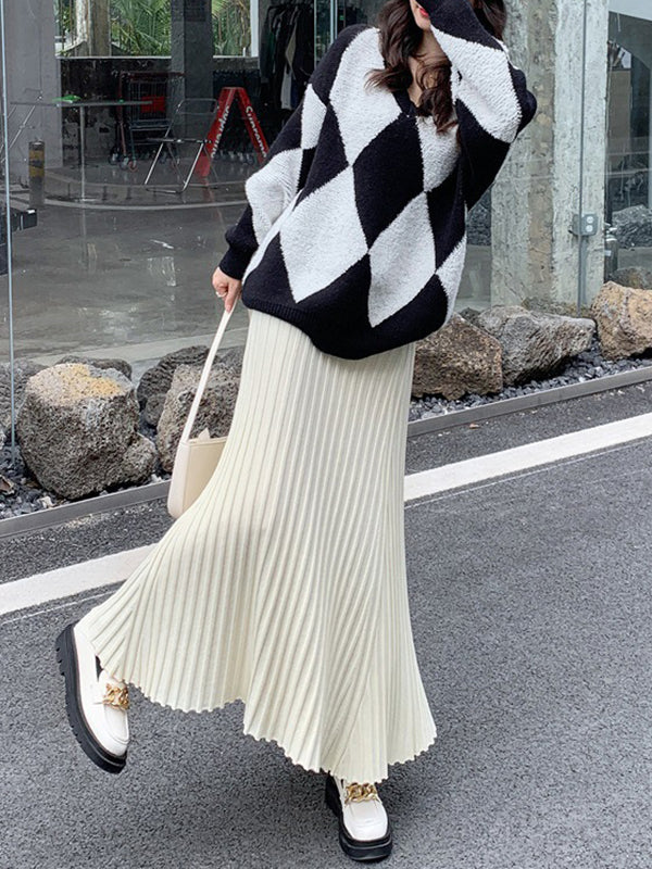 A-Line High Waisted Pleated Solid Color Skirts Bottoms - Image 15