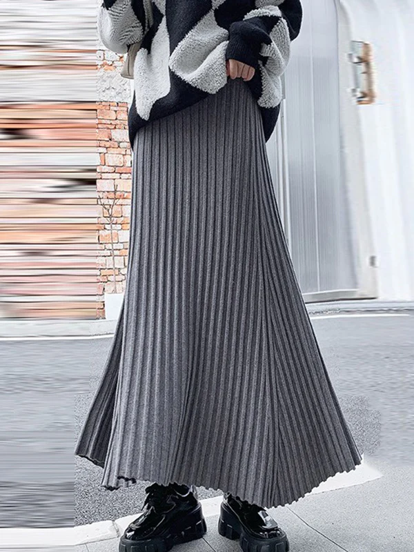 A-Line High Waisted Pleated Solid Color Skirts Bottoms - Image 17