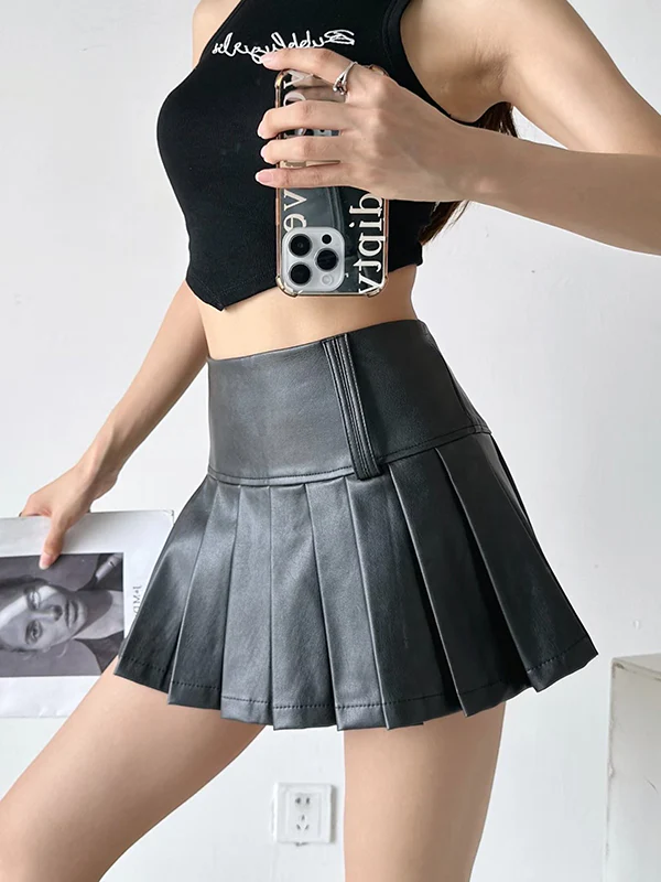 A-Line High Waisted Pleated Solid Color Skirts Bottoms - Image 2