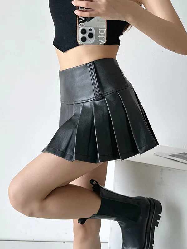 A-Line High Waisted Pleated Solid Color Skirts Bottoms - Image 3