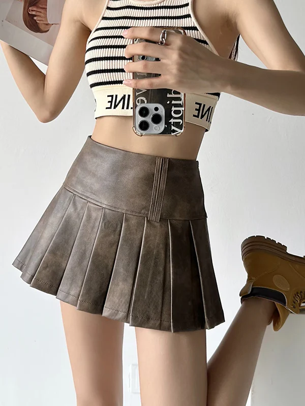 A-Line High Waisted Pleated Solid Color Skirts Bottoms - Image 4