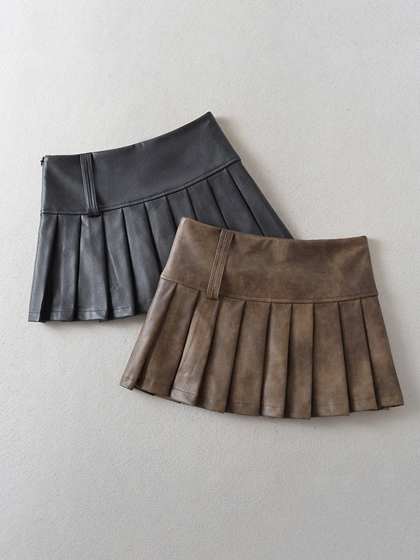 A-Line High Waisted Pleated Solid Color Skirts Bottoms - Image 5