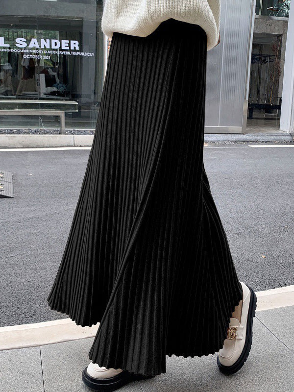 A-Line High Waisted Pleated Solid Color Skirts Bottoms - Image 3