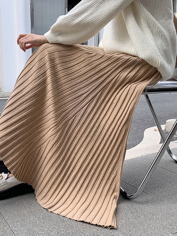 A-Line High Waisted Pleated Solid Color Skirts Bottoms - Image 4