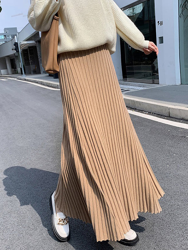 A-Line High Waisted Pleated Solid Color Skirts Bottoms - Image 5
