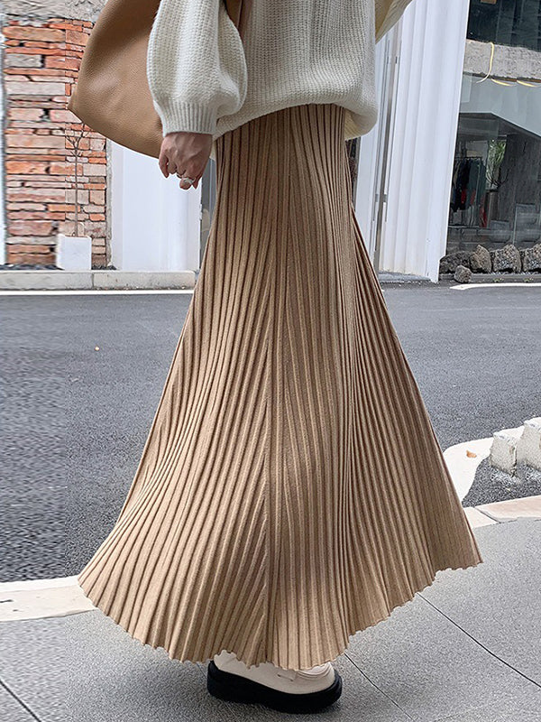 A-Line High Waisted Pleated Solid Color Skirts Bottoms - Image 6