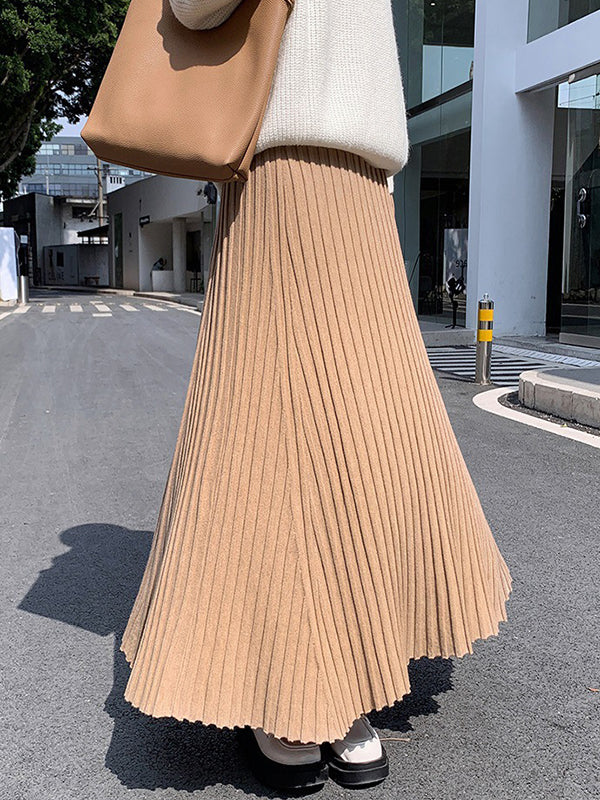 A-Line High Waisted Pleated Solid Color Skirts Bottoms - Image 7