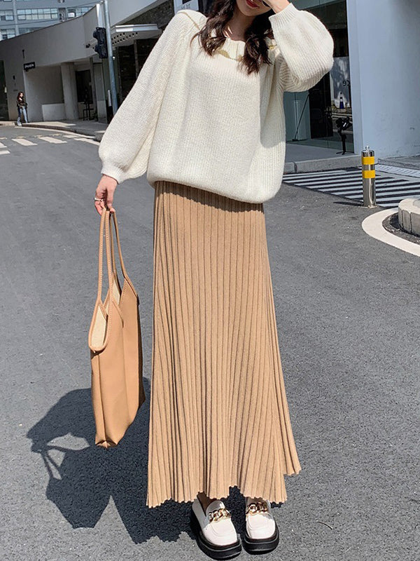 A-Line High Waisted Pleated Solid Color Skirts Bottoms - Image 8