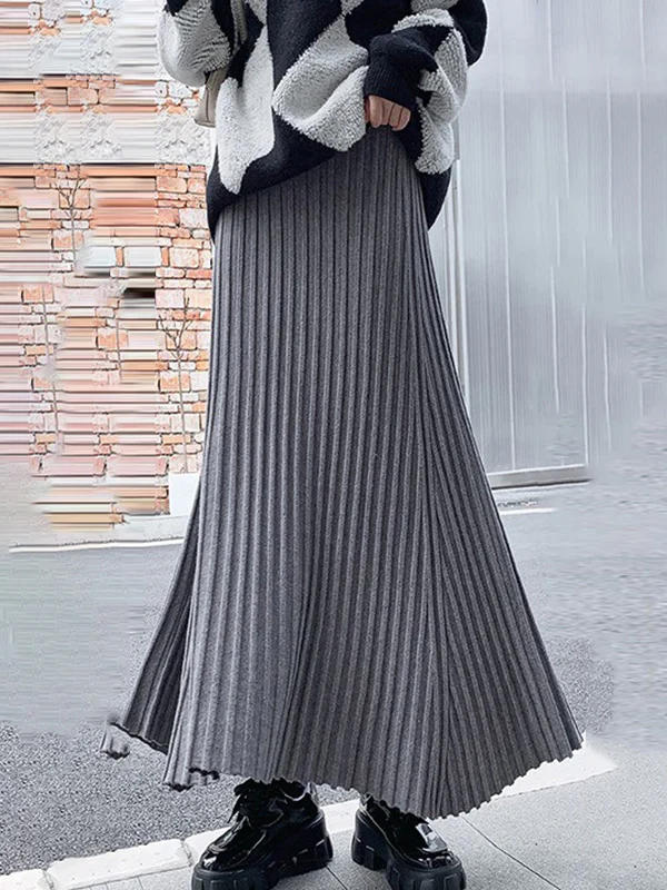 A-Line High Waisted Pleated Solid Color Skirts Bottoms - Image 9