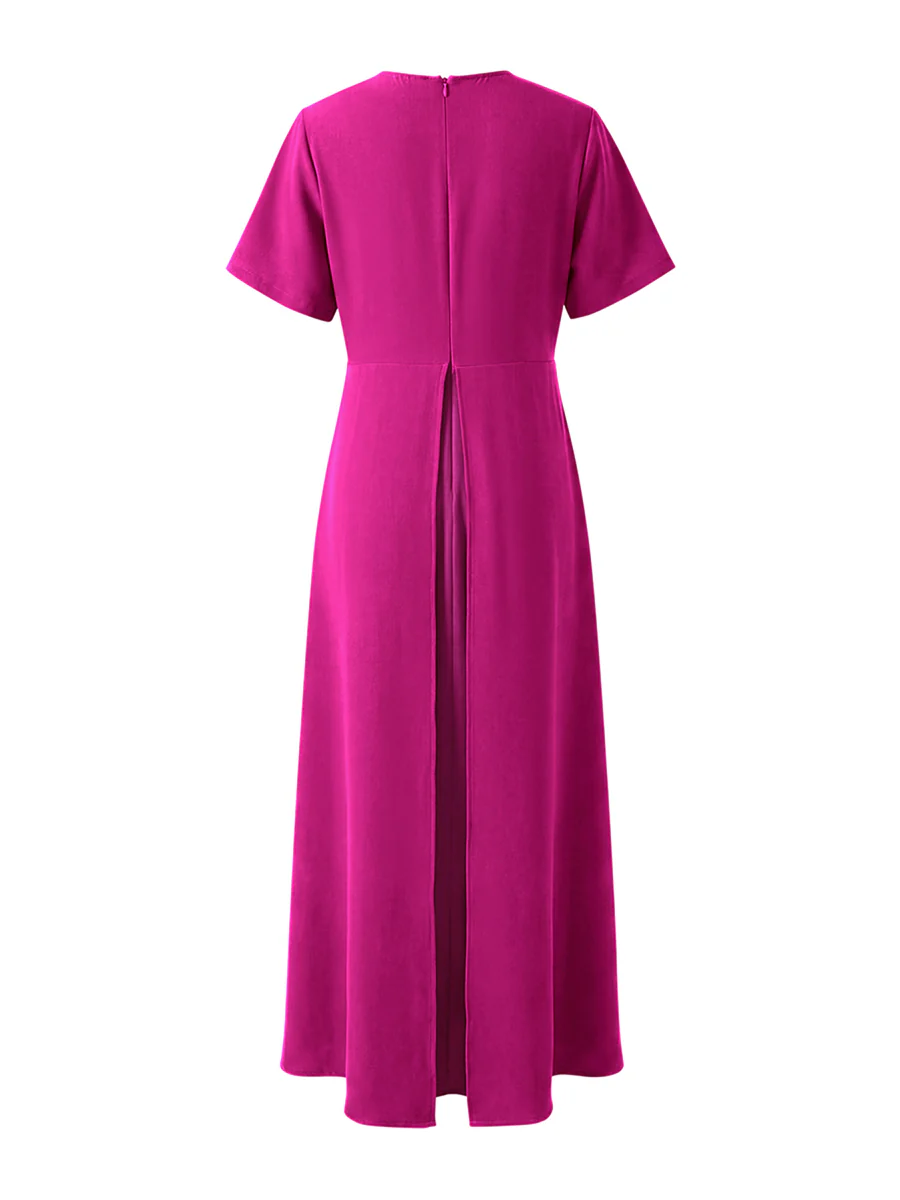 A-Line High Waisted Pleated Solid Color Split-Joint Round-Neck Maxi Dresses - Image 10