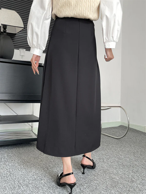 A-Line High Waisted Pleated Solid Color Split-Joint Skirts - Image 10