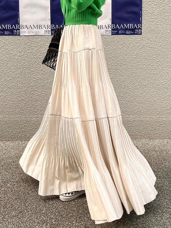 A-Line High Waisted Pleated Solid Color Split-Joint Skirts Bottoms - Image 10