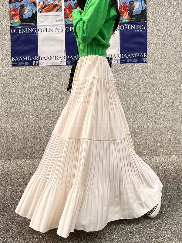 A-Line High Waisted Pleated Solid Color Split-Joint Skirts Bottoms - Image 11