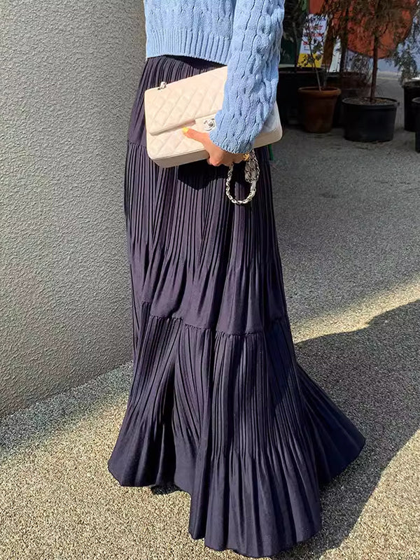 A-Line High Waisted Pleated Solid Color Split-Joint Skirts Bottoms - Image 7