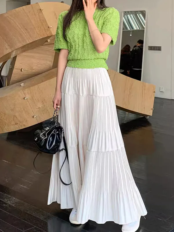 A-Line High Waisted Pleated Solid Color Split-Joint Skirts Bottoms - Image 9