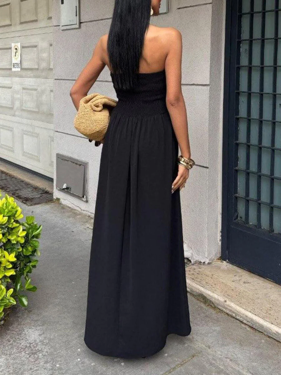 A-Line High Waisted Pleated Solid Color Split-Joint Tube Midi Dresses - Image 4
