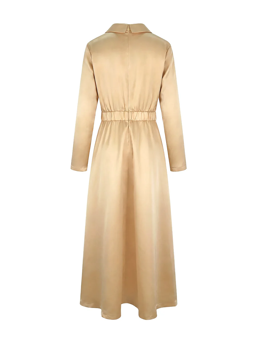 A-Line High Waisted Pleated Solid Color V-Neck Maxi Dresses - Image 10