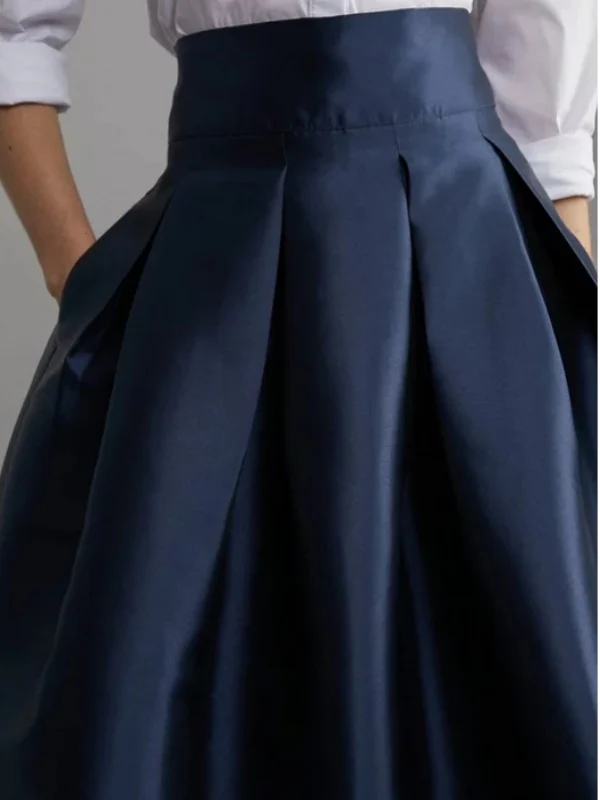 A-Line High Waisted Pleated Solid Color Zipper Skirts Bottoms - Image 4